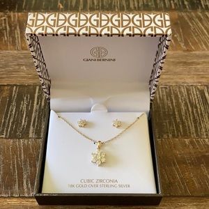 Cubic Zirconia 18K Gold Over Sterling Silver Flower Set